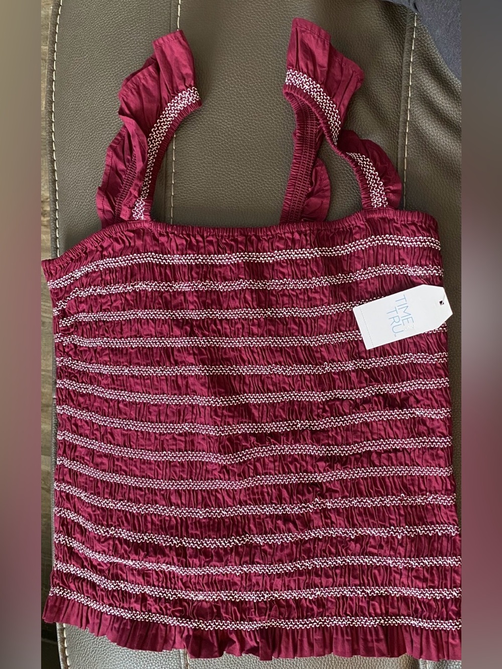 Time and Tru Burgundy Smocked Tank Top new w/tags
